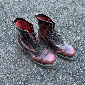 Red and black Dr. Martens. Size 10